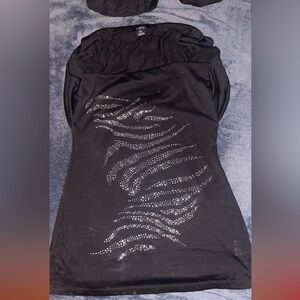 2000s mcbling bling zebra print black top size small